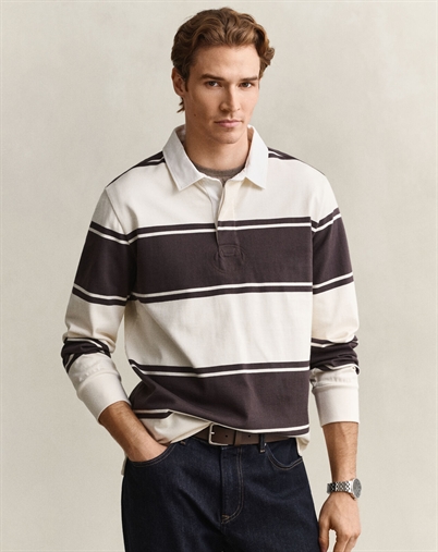 Gant - Striped Rugger Polo - Charred Wood Brown